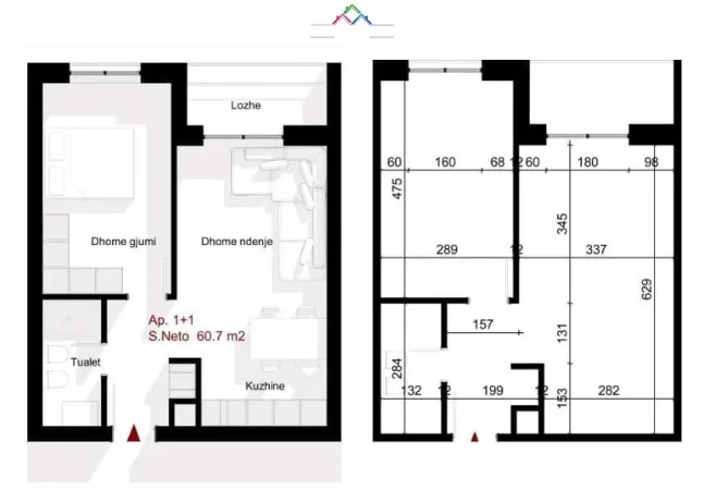 Tirane, shes apartament 1+1 Kati 4, 71 m² 92.500 € (Paskuqan)