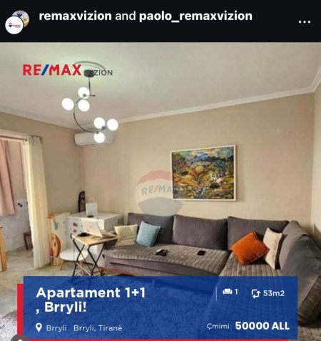 Tirane, jepet me qera apartament 1+1 Kati 2, 75 m² 500 € (Brryli)