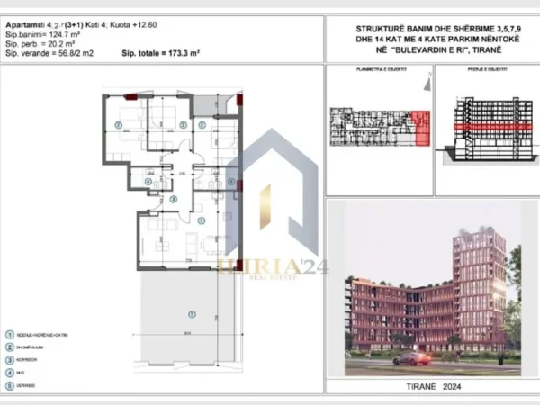Tirane, shitet apartament 3+1+Ballkon Kati 4, 173 m² 382.750 € (Bulevard axa residence)