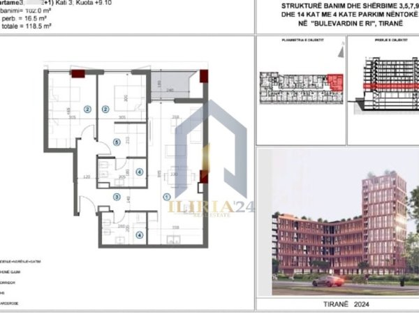 Tirane, shes apartament 2+1+Ballkon Kati 3, 119 m² 296.250 € (Axa Residence bulevard)