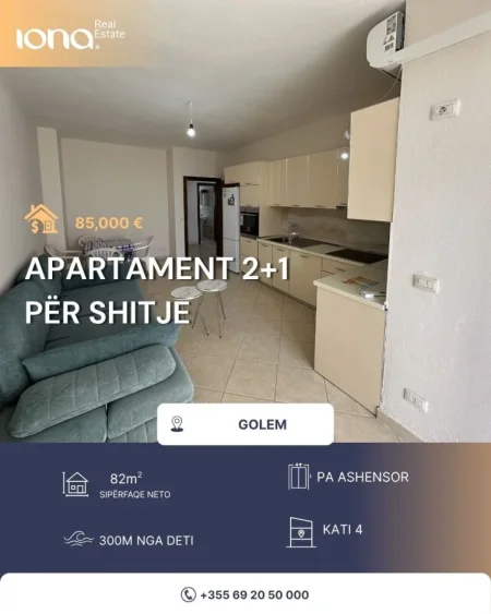 Golem, shitet apartament 2+1 Kati 4, 82 m² 85.000 € 