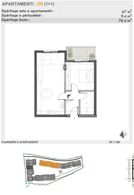 Tirane, shitet apartament 1+1 Kati 2, 76 m² 152.800 € (TEG)
