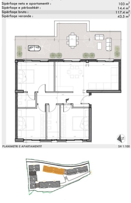 Tirane, shitet apartament 3+1 Kati 3, 117 m² 278.300 € (TEG)