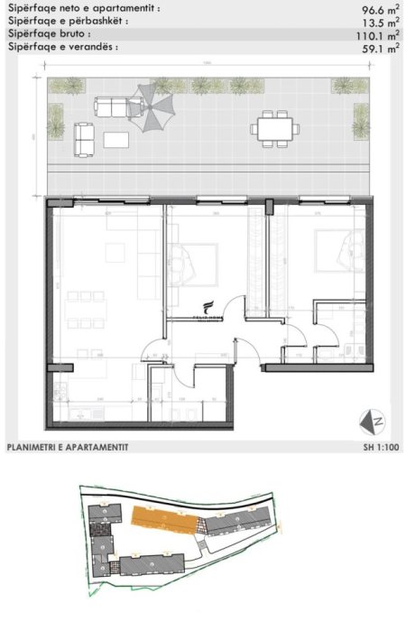 Tirane, shitet apartament 2+1 Kati 0, 113 m² 283.800 € (TEG)