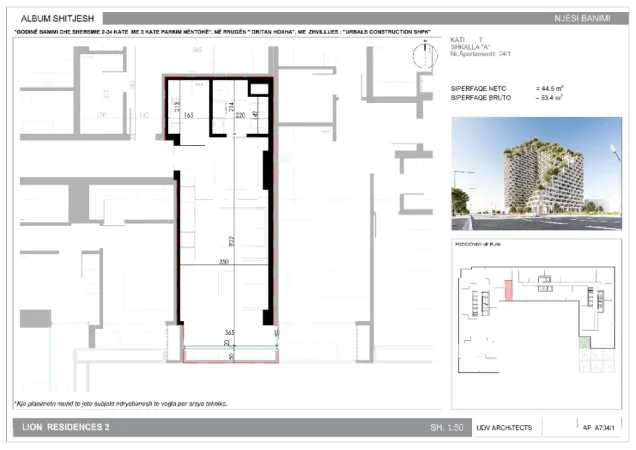 Tirane, shitet garsonier 1+1 Kati 7, 53 m² 112.140 €