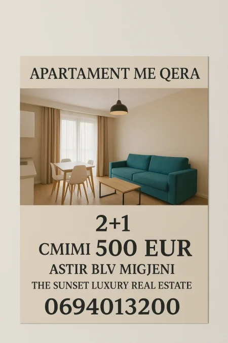 Tirane, jepet me qera apartament 2+1+Ballkon Kati 2, 80 m² 500 € (Blv Migjeni)
