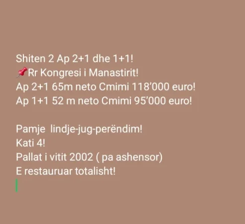 Tirane, shitet apartament 2+1 Kati 4, 60 m² 118.000 € (Kongresi Manastirit Pediatria)