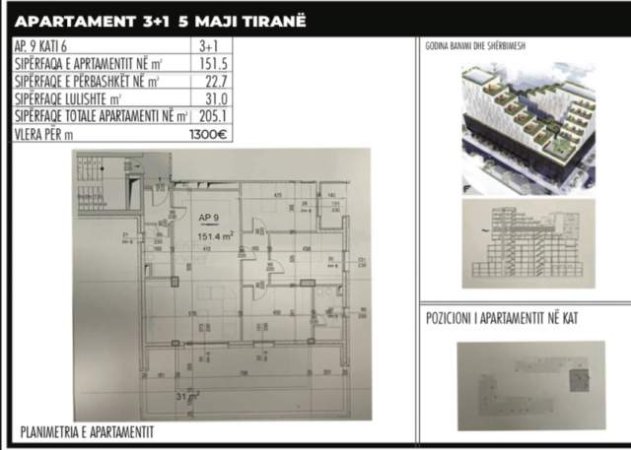 Tirane, shitet Penthouse 3+1+A+BLK Kati 10, 205 m² 253.000 Euro (EMERALD CENTER)