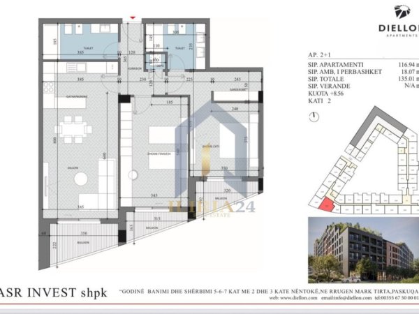 Tirane, shitet 2+1+Ballkon Kati 2, 135 m² 128.259 € (Paskuqan Diellon Residence)