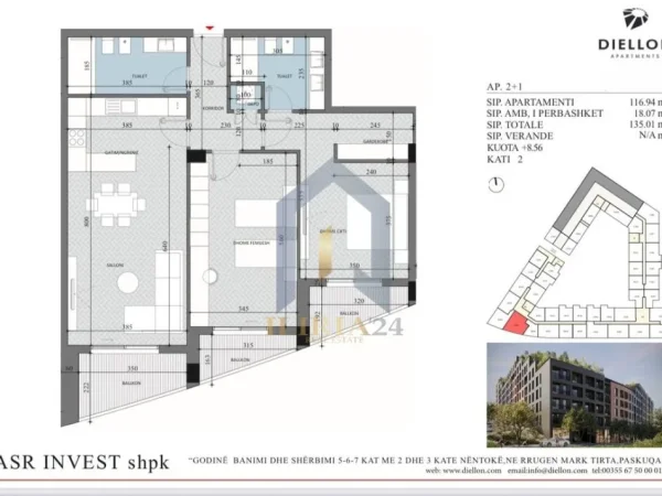 Tirane, shitet 2+1+Ballkon Kati 2, 135 m² 128.259 € (Paskuqan Diellon Residence)