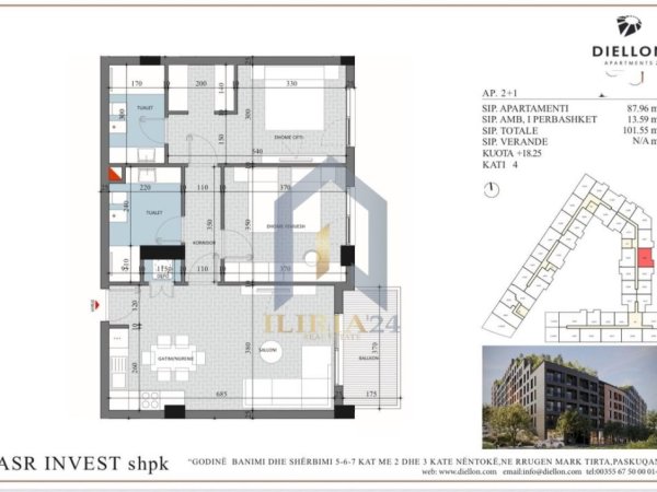 Tirane, shitet apartament 2+1+Ballkon Kati 4, 102 m² 96.472 € (Diellon Residence PASKUQAN)