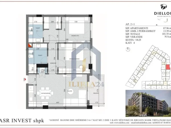 Tirane, shitet apartament 2+1+Ballkon Kati 4, 102 m² 96.472 € (Diellon Residence PASKUQAN)