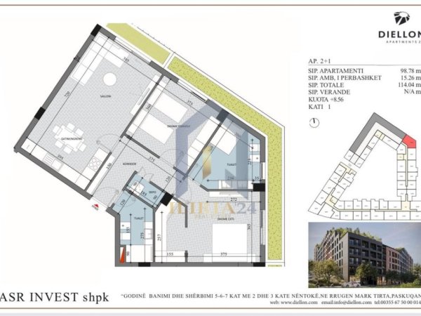 Tirane, shitet apartament 2+1+Ballkon Kati 1, 114 m² 108.338 € (PASKUQAN DIELLON RESIDENCE)