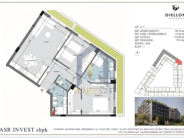 Tirane, shitet apartament 2+1+Ballkon Kati 1, 114 m² 108.338 € (PASKUQAN DIELLON RESIDENCE)