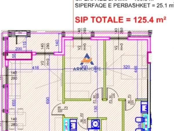 Shqiperi, shitet 2+1 Kati 6, 125 m²