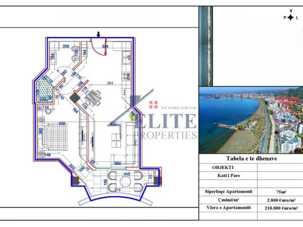 Vlore - Lungomare, shitet apartament 1+1+Ballkon Kati 1, 128.184 m² 210.000 € (Lungomare, Vlore)