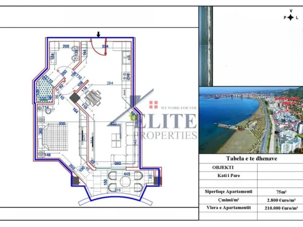 Vlore - Lungomare, shitet apartament 1+1+Ballkon Kati 1, 128.184 m² 210.000 € (Lungomare, Vlore)