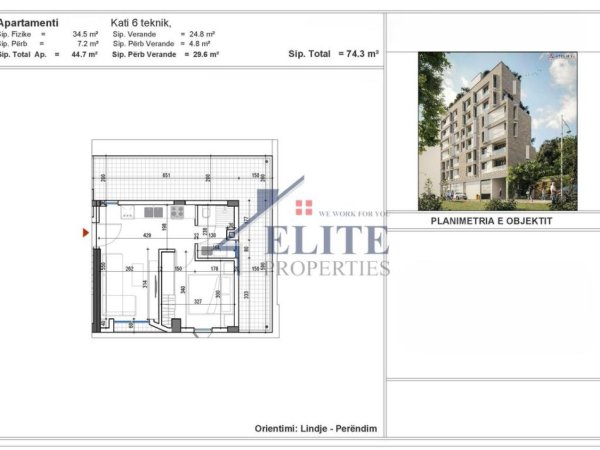 Tirane, shitet apartament 1+1+Ballkon Kati 6, 74 m² 215.750 € (Liqeni i Thate)