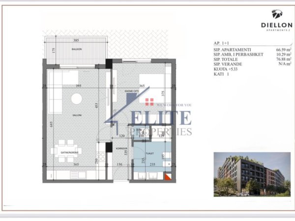 Tirane, shitet apartament 1+1+Ballkon Kati 1, 77 m² 73.000 € (Diellon apartments 2)