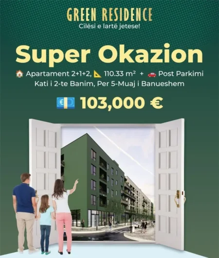 Tirane, shes apartament 2+1+Ballkon Kati 2, 110 m² 103.000 € (Green Residence, Kamez)