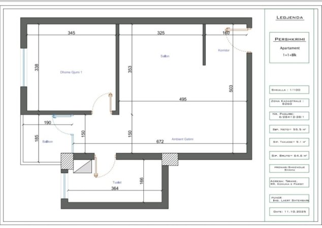 Tirane, shitet apartament 1+1 Kati 4, 65 m² 182.000 € (Komuna e Parisit)