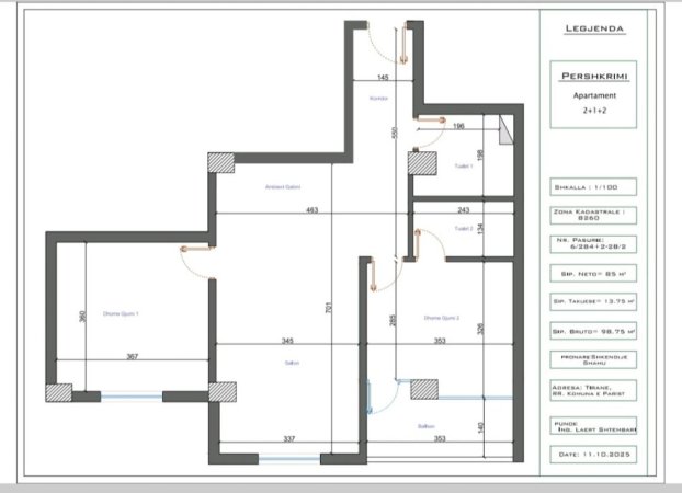 Tirane, shitet apartament 2+1 Kati 4, 99 m² 275.000 € (Komuna e Parisit)
