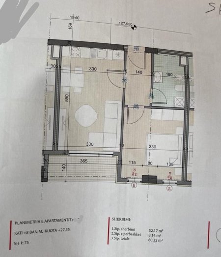 Tirane, shitet apartament 1+1+Ballkon Kati 8, 60 m² 95.000 € 