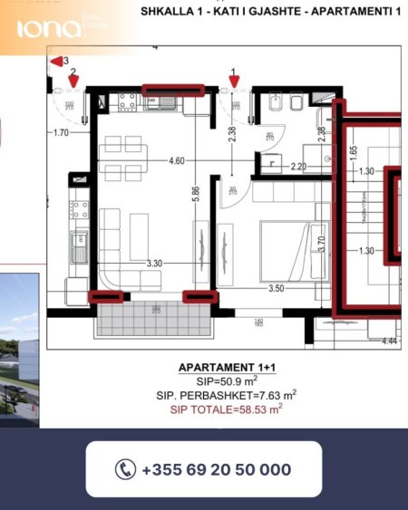 Golem, shitet apartament 1+1 , 59 m² 70.240 € 