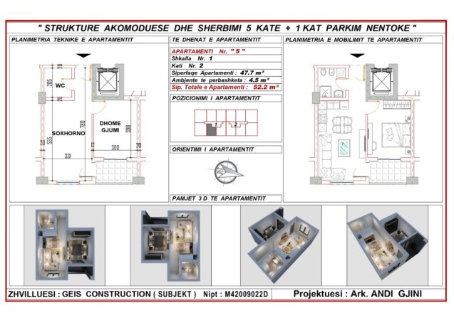 Durres, shitet apartament 1+1+Ballkon Kati 1, 52 m² 57.400 € (golem)