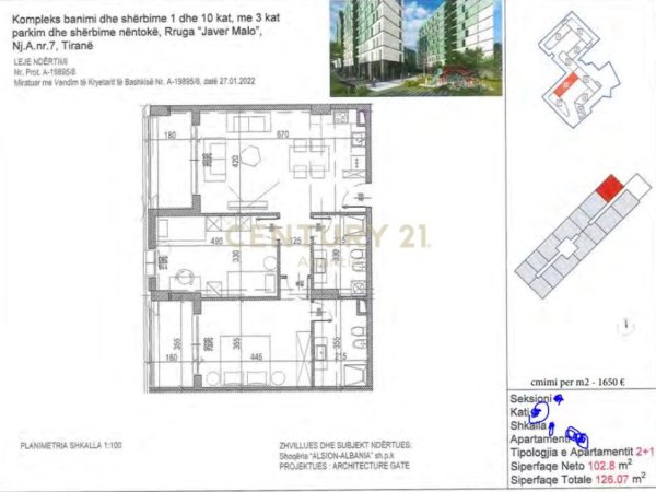 Tirane, shitet apartament 2+1+Aneks+Ballkon Kati 3, 126 m² 208.015 € (Rr. e Kavajes)