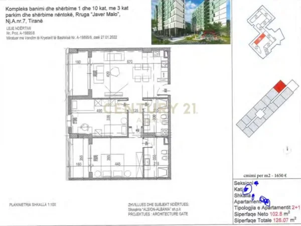 Tirane, shitet apartament 2+1+Aneks+Ballkon Kati 3, 126 m² 208.015 € (Rr. e Kavajes)