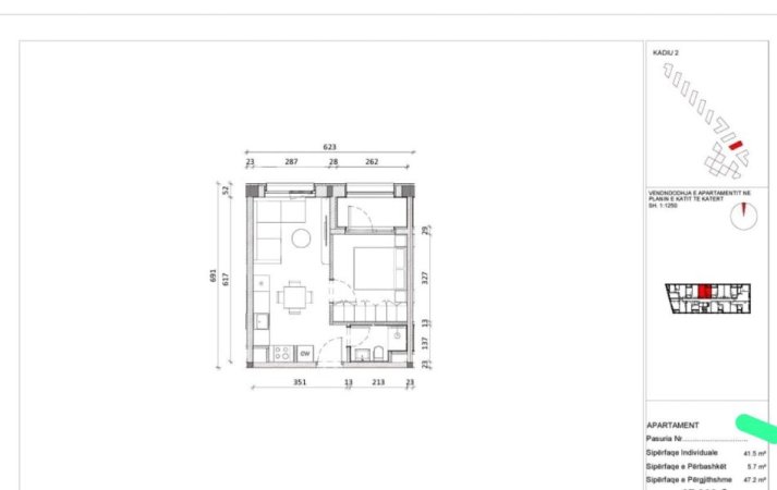 Tirane, shes apartament 1+1+Ballkon Kati 4, 47 m² 81.000 €