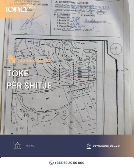 Shitet tokë në Kryemëdhenj – Golem ,Kavaje,1,810 m²,  130 €/m²