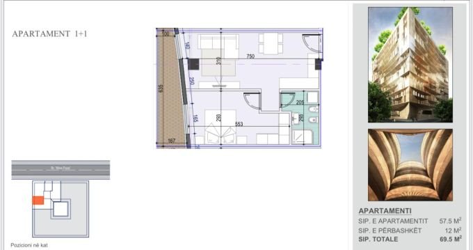 Tirane, jepet me qera ambjent biznesi Kati 3, 70 m² 700 € (tek Rezidenca Golden Tower, Rruga Mine Peza.)