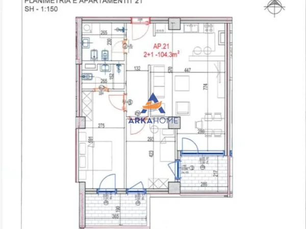 Tirane, shitet apartament 2+1+Ballkon Kati 6, 123 m² 186.150 € 