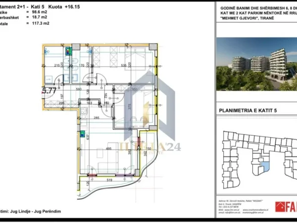 Tirane, shitet apartament 2+1+Ballkon Kati 5, 117 m² 145.452 € (pASKUQAN KOMPLEKSI ALUNA)