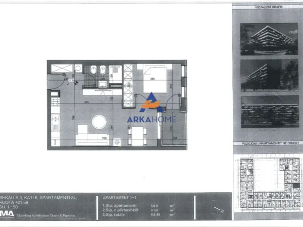 Tirane, shitet apartament 1+1+Ballkon Kati 6, 64 m² 45.136 € 