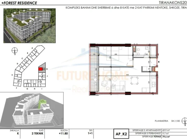 Tirane, shitet apartament 1+1+Ballkon Kati 2, 80 m² 116.500 € (Shkoze)