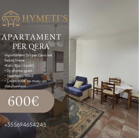 Tirane, jepet me qera apartament 2+1 Kati 8, 90 m² 600 € (Rruga Xhemal Tafaj)
