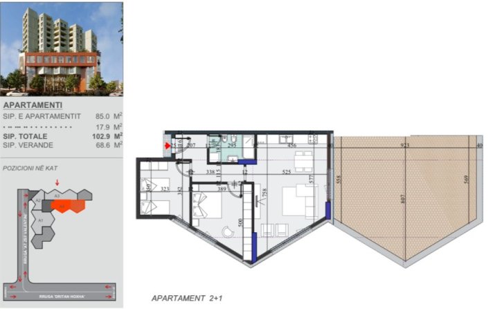 Tirane, shitet apartament 2+1 Kati 14, 103 m² (Rruga Dritan Hoxha)