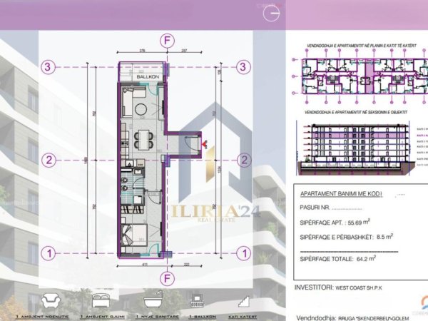 Tirane, shitet apartament 1+1+Ballkon Kati 4, 64 m² 77.040 € (Golem Rruga Skenderbeu)