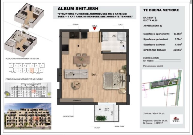 Golem, shitet vetem 1 dhome Kati 2, 47 m² 56.304 € 