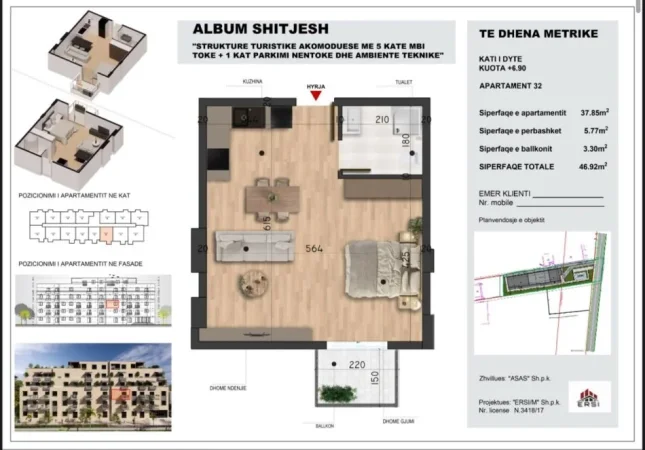 Golem, shitet vetem 1 dhome Kati 2, 47 m² 56.304 € 
