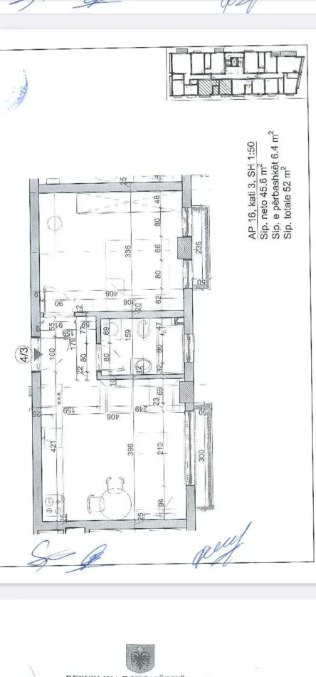 Tirane, shitet apartament 1+1 Kati 3, 52 m² (Hamdi Sina)