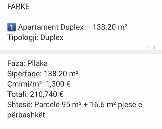 Tirane, shitet apartament duplex 4+1+Aneks+Ballkon Kati 0, 139 m² 210.740 € (Farke)