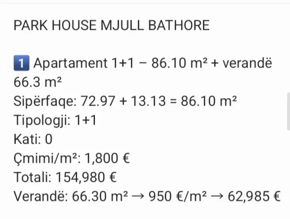 Tirane, shitet apartament 1+1 Kati 0, 86 m² 154.980 € (Mjull Bathore)