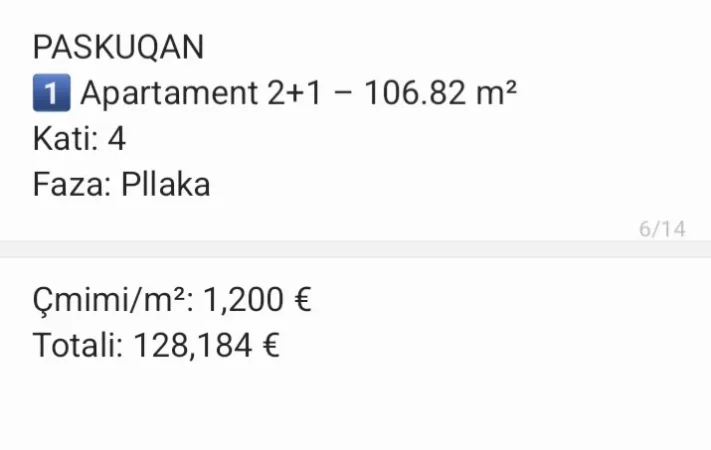 Tirane, shitet apartament 2+1 Kati 4, 108 m² 128.124 € (Paskuqan)