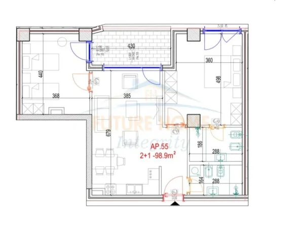 Tirane, shitet apartament 2+1 Kati 9, 99 m² 245.000 € (Mara Residence)