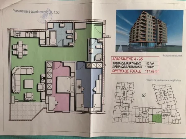 Tirane, shitet apartament 2+1 Kati 5, 112 m² 150.000 € (ASTIR)