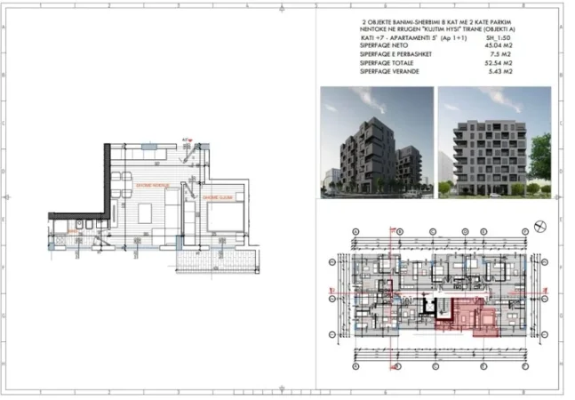 Tirane, shitet apartament 1+1 Kati 7, 52 m² 100.000 € (ISH PARKU)